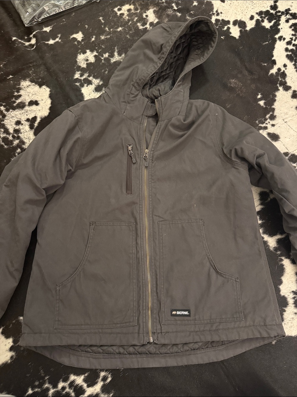 Berne women’s softstone duck hooded jacket large grey